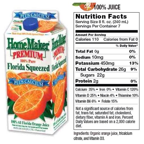 Orange Juice 100% - calories, carbs, nutrition