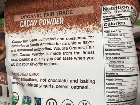 Organic Cacao Powder - calories, carbs, nutrition