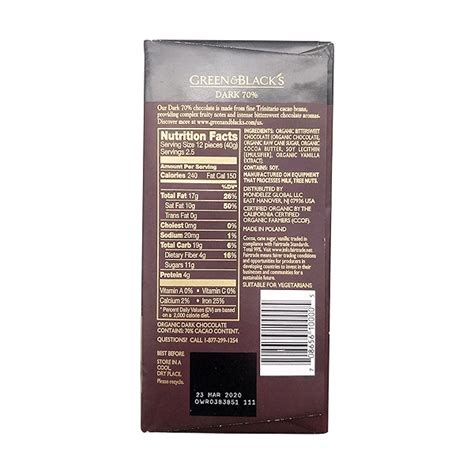 Organic Dark Chocolate 70% - calories, carbs, nutrition