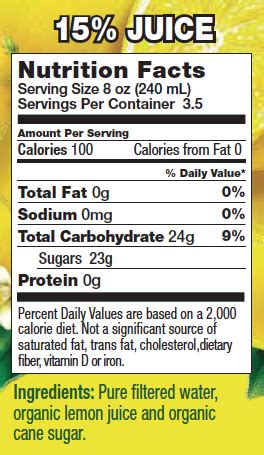 Organic Lemonade - calories, carbs, nutrition