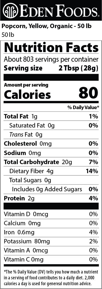 Organic Popcorn - calories, carbs, nutrition