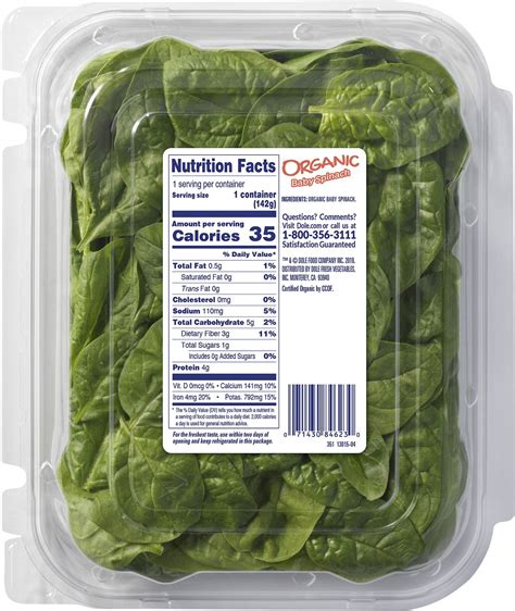 Organic Spinach - calories, carbs, nutrition