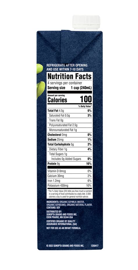 Organic Unsweetened Vanilla Soymilk - calories, carbs, nutrition