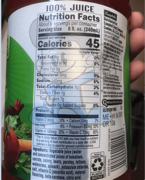 Original 100% Veggie Juice - calories, carbs, nutrition