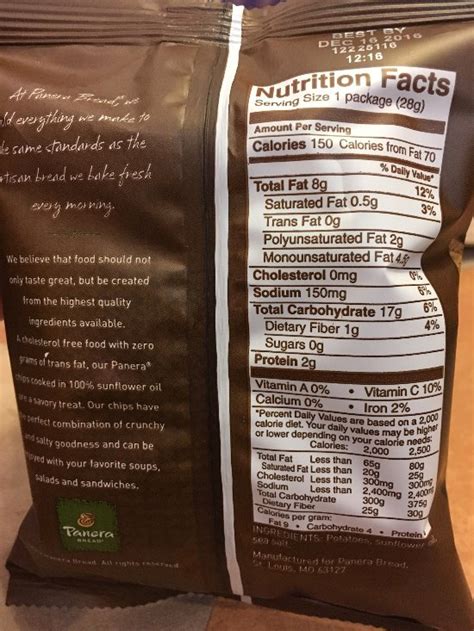 Panera Potato Chips - calories, carbs, nutrition