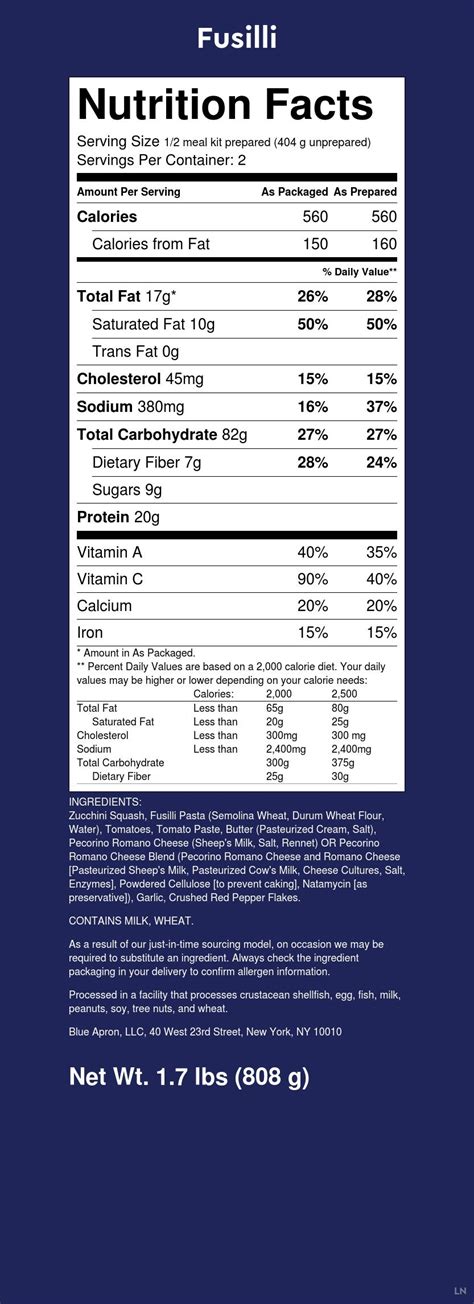 Pasta Fusilli - calories, carbs, nutrition