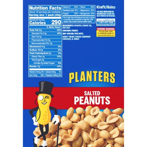 Peanuts, Salted, Planters - calories, carbs, nutrition