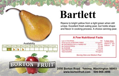 Pear Bartlett Individually Wrapped - calories, carbs, nutrition