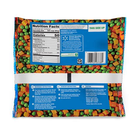 Peas and carrots - Frozen, unprepared - calories, carbs, nutrition