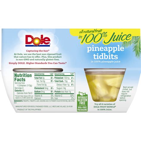 Pineapple Tidbits - calories, carbs, nutrition