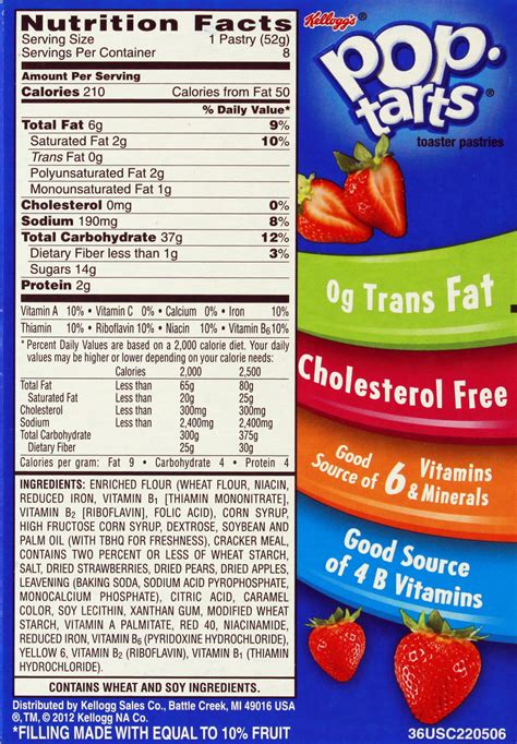 Pop Tarts, Strawberry, Kellogg's - calories, carbs, nutrition