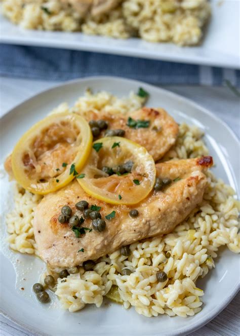 Pork Piccata and Orzo with Cherry Tomatoes, Capers and Lemon, with Roasted Red Bell Pepper - calories, carbs, nutrition