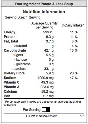 Potato Leek Soup (31630.4) - calories, carbs, nutrition