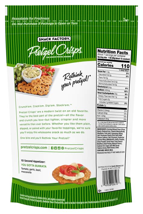 Pretzel Crisps Garlic Parmesan - calories, carbs, nutrition