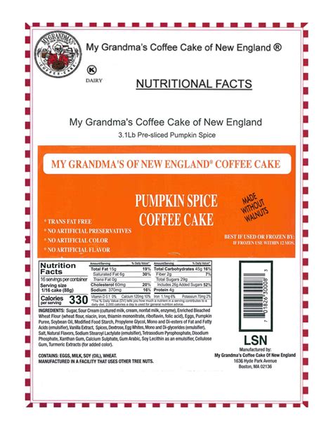 Pumpkin Spice Cake - calories, carbs, nutrition