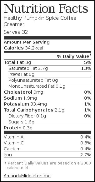 Pumpkin Spice Coffee Creamer - calories, carbs, nutrition