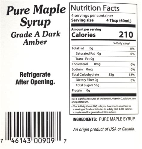Pure Maple Syrup - calories, carbs, nutrition