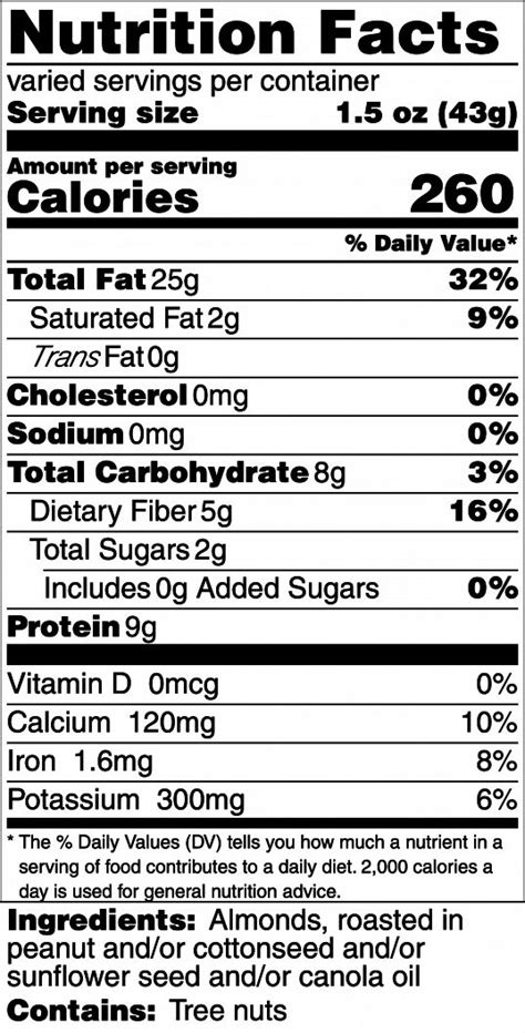 Raw Almonds - Unsalted - calories, carbs, nutrition