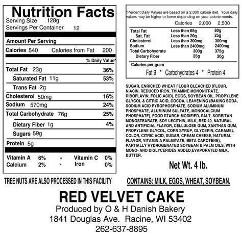 Red Velvet Layer Cake - calories, carbs, nutrition