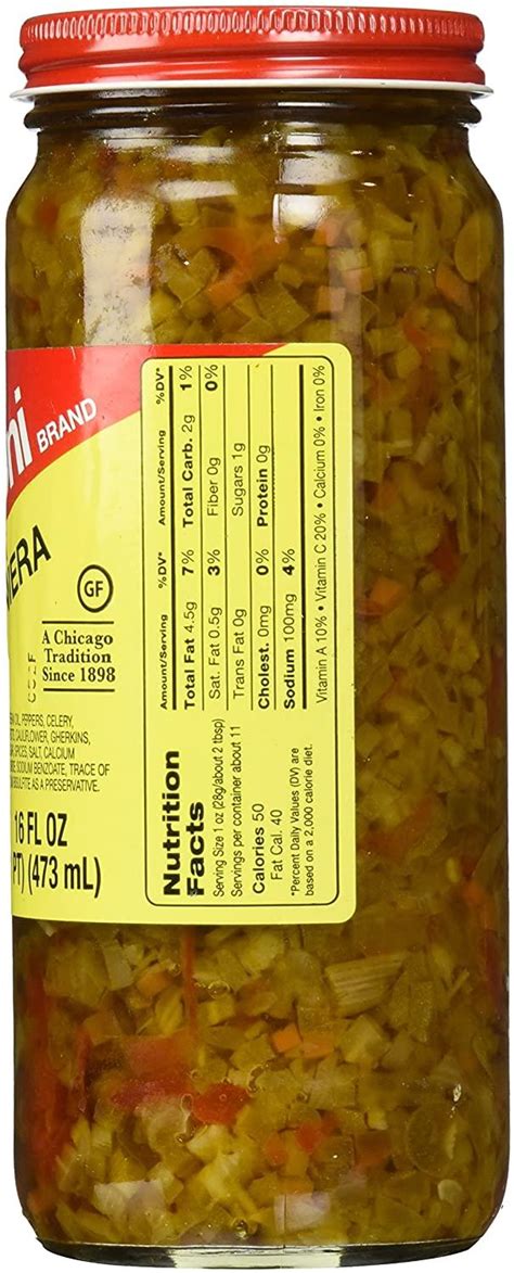 Relish Giardiniera CONV Drained 1 oz - calories, carbs, nutrition