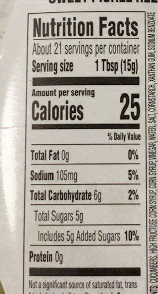 Relish Sweet Pickle 1 Tbsp - calories, carbs, nutrition