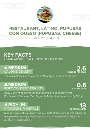 Restaurant, Latino, pupusas con queso (pupusas, cheese) - calories, carbs, nutrition