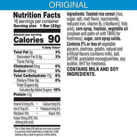 Rice Krispies Treats Cereal - calories, carbs, nutrition