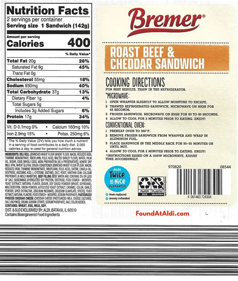 Roast Beef RF Cheddar Wheat (29915.59) - calories, carbs, nutrition