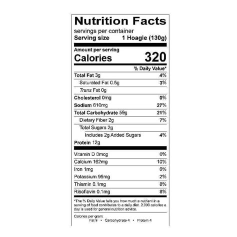 Roll Hoagie Italian 8" - calories, carbs, nutrition