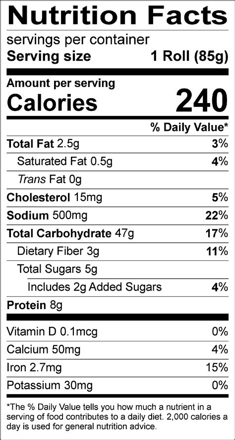 Roll Kaiser Sub - calories, carbs, nutrition