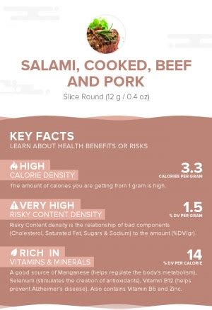 Salami, cooked, beef and pork - calories, carbs, nutrition