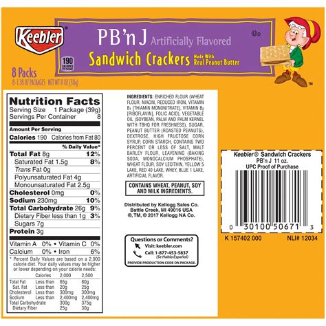 Sandwich Crackers - calories, carbs, nutrition