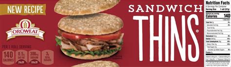 Sandwich Thins (White) - calories, carbs, nutrition