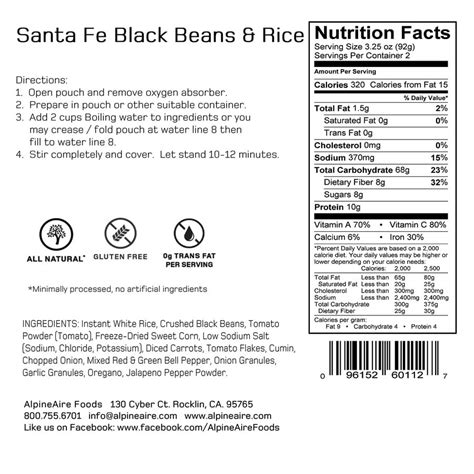 Sante Fe Black Bean - calories, carbs, nutrition