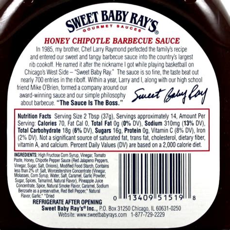 Sauce BBQ Honey 2 Tbsp - calories, carbs, nutrition