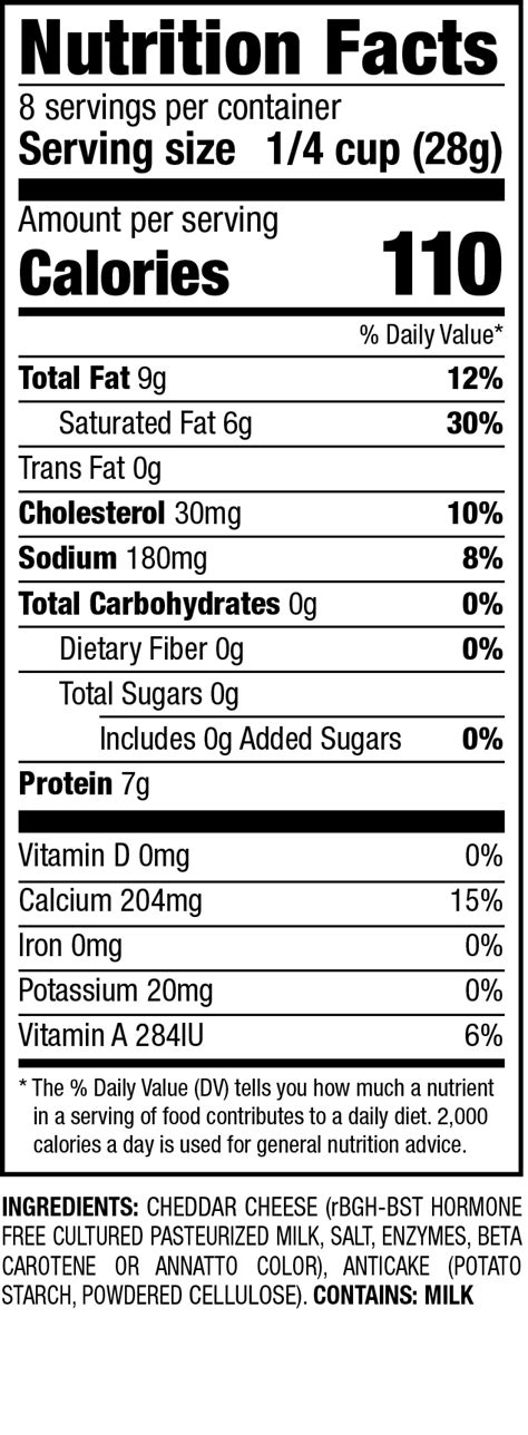 Sharp Cheddar Cheese - calories, carbs, nutrition