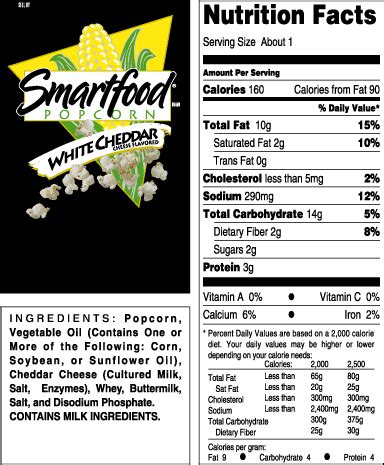 Sharp White Cheddar Popcorn - calories, carbs, nutrition
