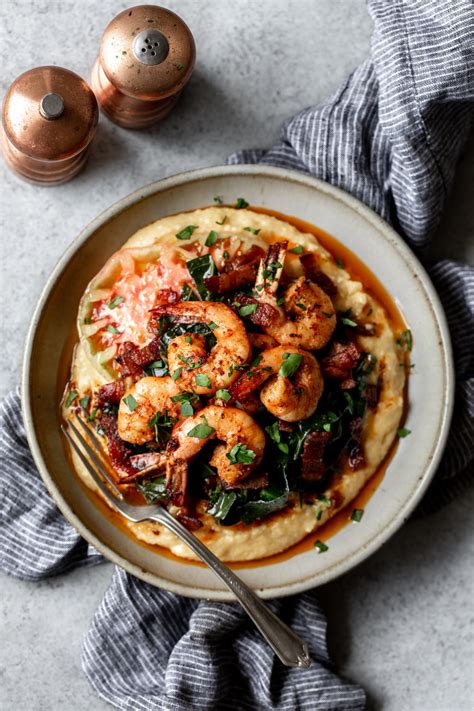 Shrimp and Grits with Sauteed Greens and Cornbread - calories, carbs, nutrition