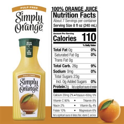 Simply Orange Pulp Free - calories, carbs, nutrition