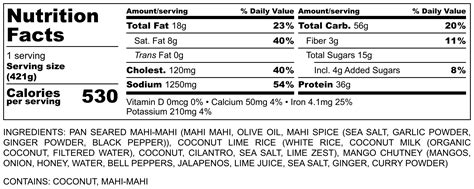 SimplyFit Mahi with Mango Chutney - calories, carbs, nutrition