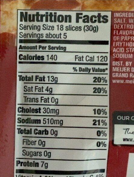 Sliced Spicy Pepperoni - calories, carbs, nutrition