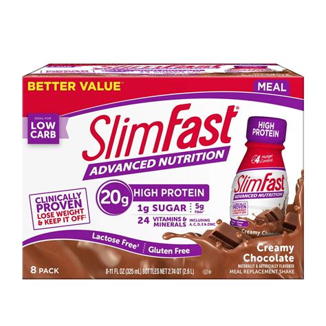 Slimfast 3, 2, 1 Creamy Chocolate - calories, carbs, nutrition