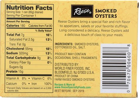 Smoked Oysters - calories, carbs, nutrition