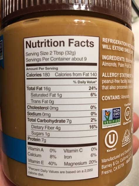 Smooth Almond Butter - calories, carbs, nutrition