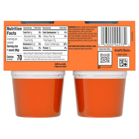 Snack Cup Gelatin Orange - calories, carbs, nutrition