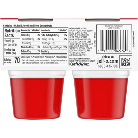 Snack Cup Gelatin Strawberry - calories, carbs, nutrition