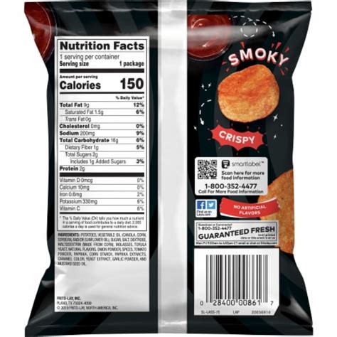 Snacks, potato chips, barbecue-flavor - calories, carbs, nutrition