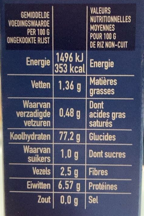 Snelkookrijst - calories, carbs, nutrition