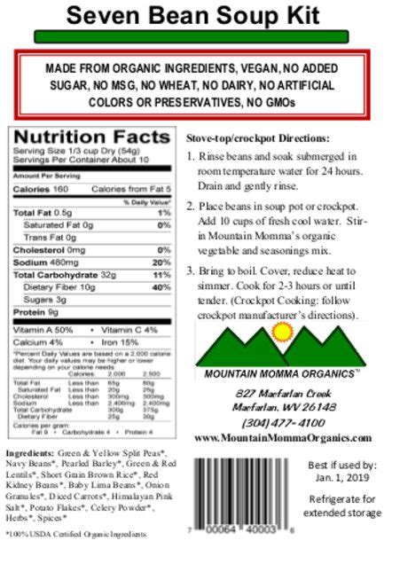Soup 7 Bean Medley - calories, carbs, nutrition