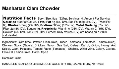 Soup Chowder Manhattan Clam 16 oz - calories, carbs, nutrition